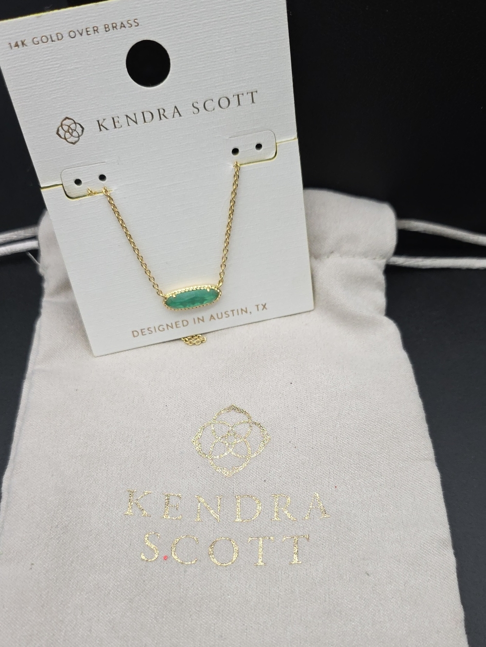 NOC 14k over brass Kendra Scott Gold Necklace with Green Oval Stone